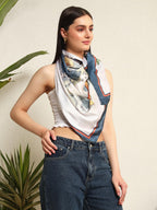 Ravaiyaa - Attitude is everything Women's Crepe Silk Digital Print Large Square Scarf Breathable Lightweight Neckerchief Printed Headscarf 40 x 40 Inch (White Wildlife)
