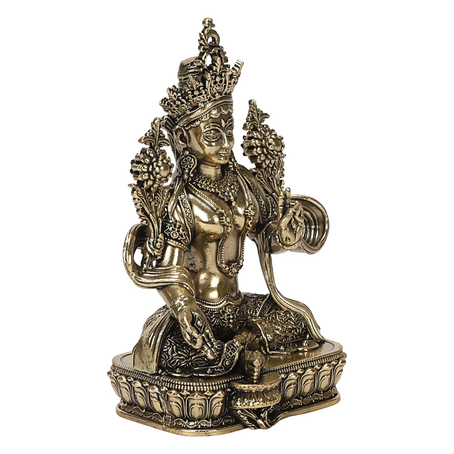 ARTVARKO Brass Tara Devi Statue Tibetan Goddess Religious Green Tara Statue for Health Happiness Wealth Idol Home Decor Sculpture 4.5 Inches