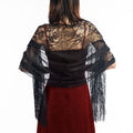 Jdlsppl Women's Pashmina Shawls and Wraps Gypsy Head Scarf Fancy Lace Crochet Mesh Wedding Bridal Pashmina Scarf Fringe, Black, One Size