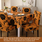 HOKIPO 'Elira Series' Elastic Dining Chair Covers Set of 4 with Matching Tablecloth, Copper Brown Floral (AR-5371-C8)