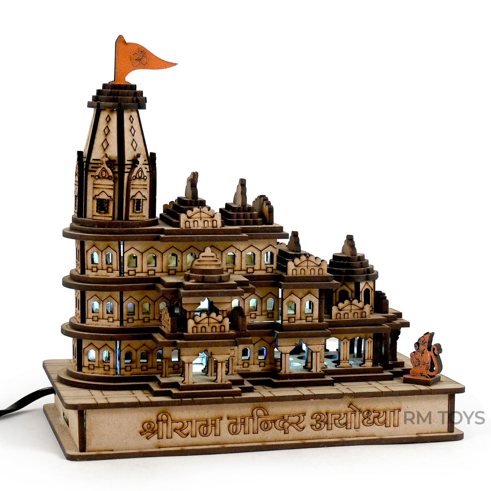 Radha Madhav Toys Ayodhya Ram Mandir Wooden Model with LED Light (19 x 18 x 10 cm) | |Ram Mandir Dummy Model | Ayodhya Temple Replica Gift & Decorative Showpiece for Home and Office