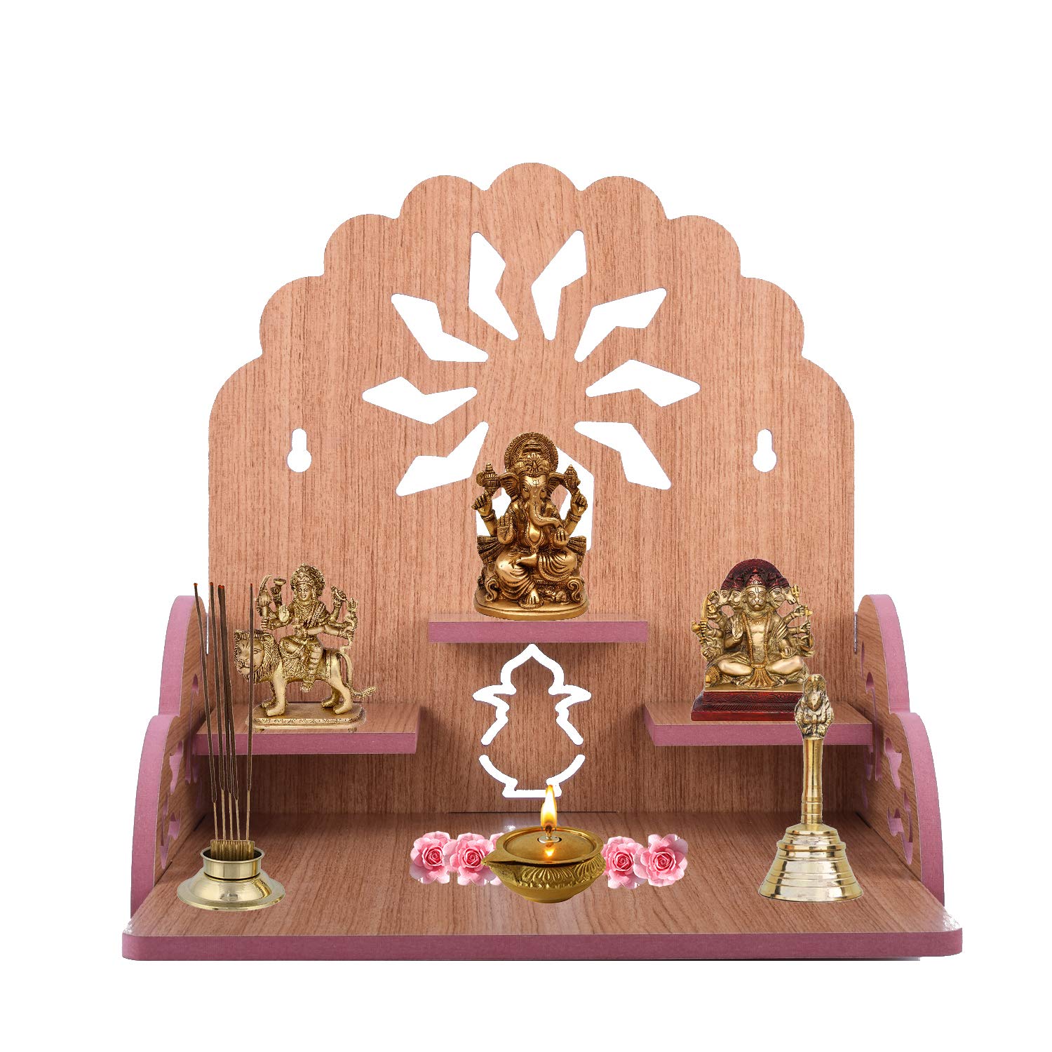 Om Shree Fully Handmade Beautiful Wooden Home and Office Temple/Pooja Mandir(28 x 28 x 26 cm) (Light Brown 3)