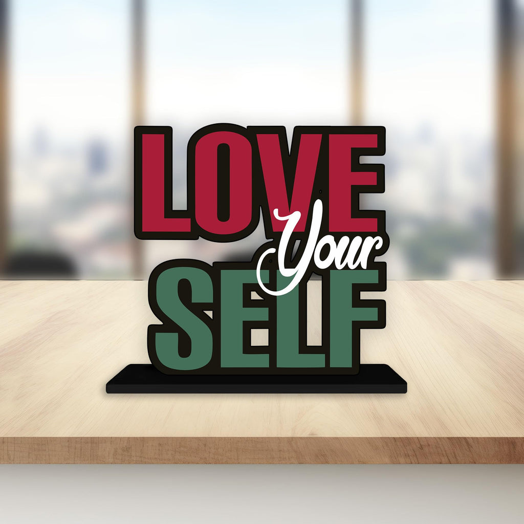 Artvibes Wooden Idols and Figurine Love Your Self Quotes Table Decor for Office Desk Alphabet Showpiece | Home Decoration Item | Living Room | Modern Gifting Items (Sp_1160)