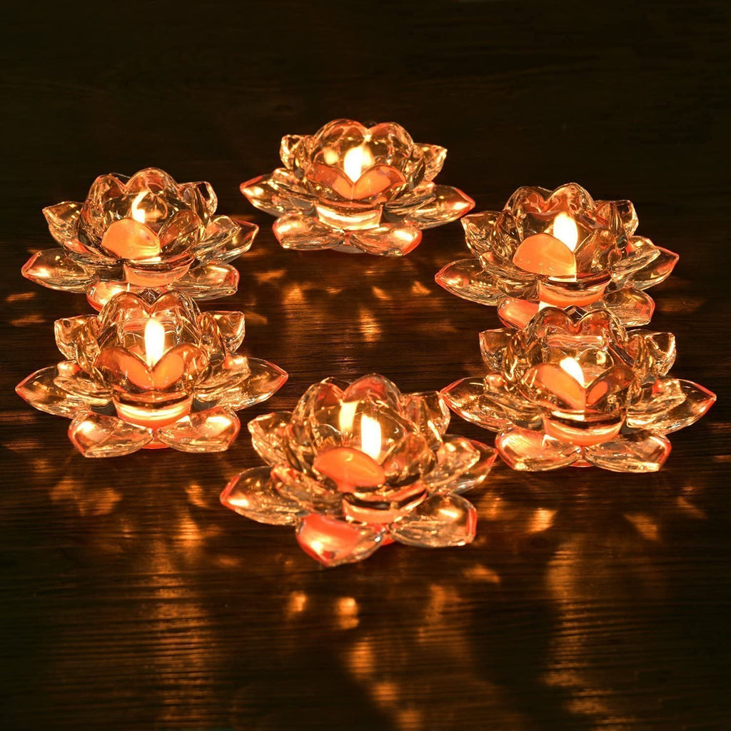 Vilon Italian Premium Exquisite Glass Lotus Flower Tea Light Candle Holder, Perfect for Lighting Decoration, Corporate Gifts,Home Decor and Festival Like Diwali, Christmas or Eid Set of (1)
