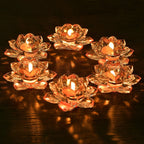 Vilon Italian Premium Exquisite Glass Lotus Flower Tea Light Candle Holder, Perfect for Lighting Decoration, Corporate Gifts,Home Decor and Festival Like Diwali, Christmas or Eid Set of (1)