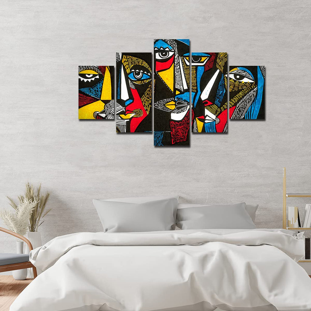 VIBECRAFTS Premium 5 Pieces Wall Painting of Abstract Faces Modern Art For Home|Office|Living Room|Gift (PTVC5Pcs1_5503)