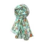 Scarf Woman Pleated Floral Print Mal Mal Cotton Scarves | Hijab Scarf | Headscarf | Neck Scarf | Stoles | Wraps (Green)