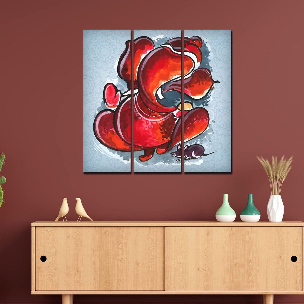 VIBECRAFTS 3 Pieces Abstract Ganesh Ji Art Canvas Wall Painting Fitted With Wooden Frame For Home | Office | Living Room | Gifts (PTVC3Pcs1_9572)