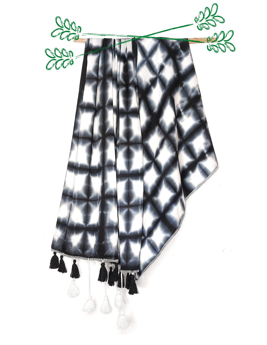 Chandwasia Traditional Shibori Pattern Scarf, scarves, Viscose Fabric stole & Shawl Design for Men & Women Summer & Winters Classy Look (Design 1)