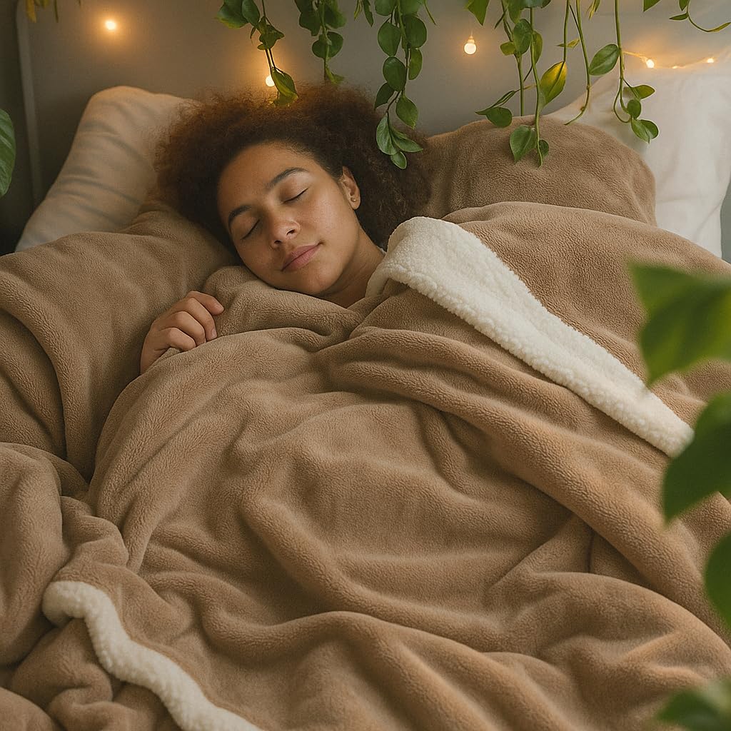 A Brand New - Umi Fleece Sherpa Blanket for Winter King Size 500GSM, Ultra Super Soft Fleece for Heavy Winter, Mid Winter & AC Room (88X90 Inches, Beige & White) Kafalo