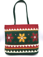 SriShopify Handcrafted Tote Bag Shoulder Bag Handbags for marriage women wedding gift for friend marriage Green hand bag (30x40x10 cm Mirrors and Beads applique work Stylish)