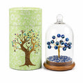 Evil Eye Tree with Glass Dome, Blue Evil Eye Beads on Wooden Base, Decorative Crystal Tree Showpiece for Home Office Tabletop Decor