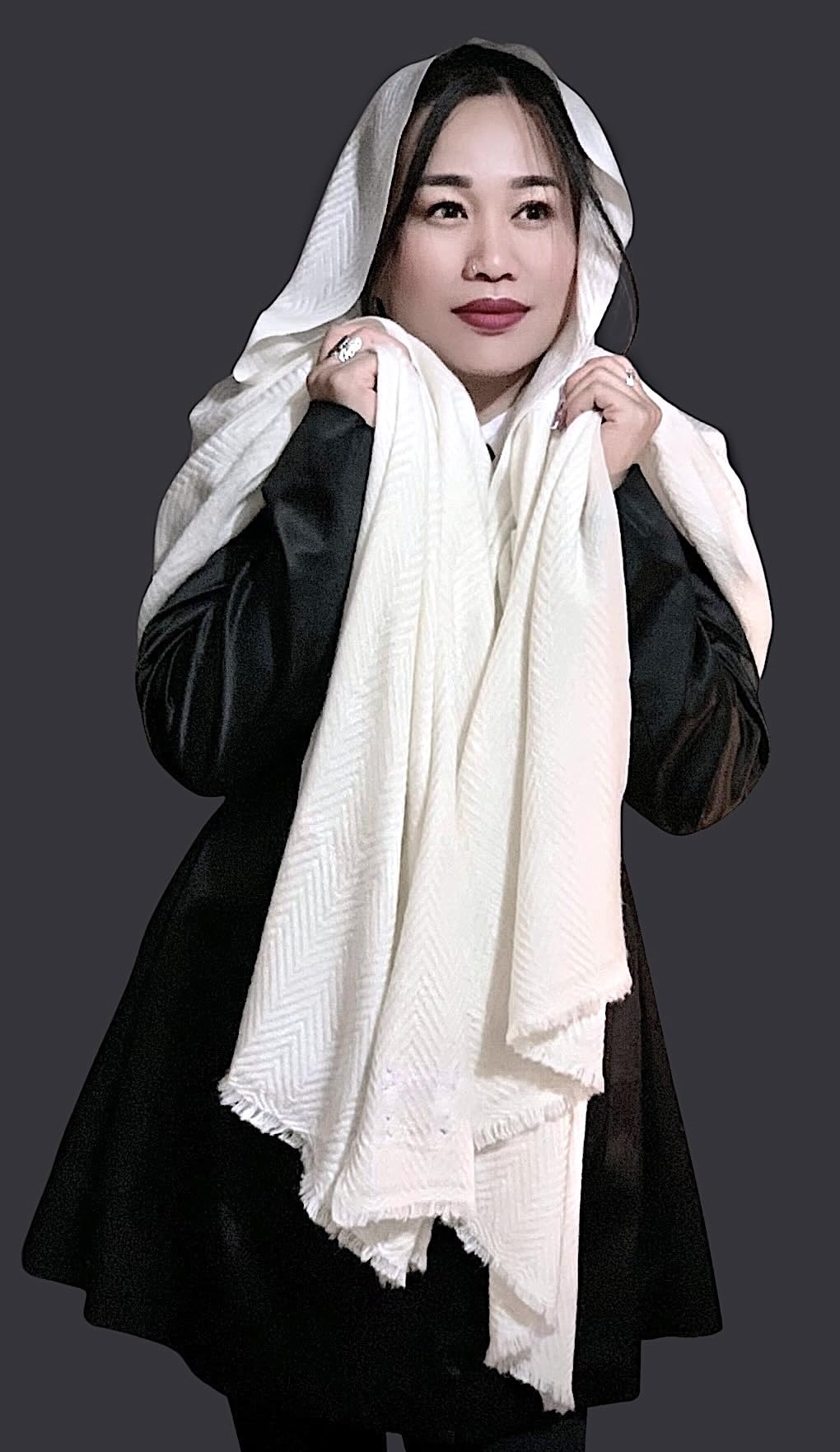 Mountain View Fabrics Luxury Soft Nepali Unisex Cashmere/Pashmina - Shawl/Stole., Cream/White, 82.5 in x 27.5 in
