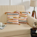 Furnistitchs Premium Decorative Throw Cushion Pillow Cover Boho Home Decor - Living Room Bedroom Couch Sofa Cushion Covers 16 inch x 16 inch (2, Multi Stripe Tassels)