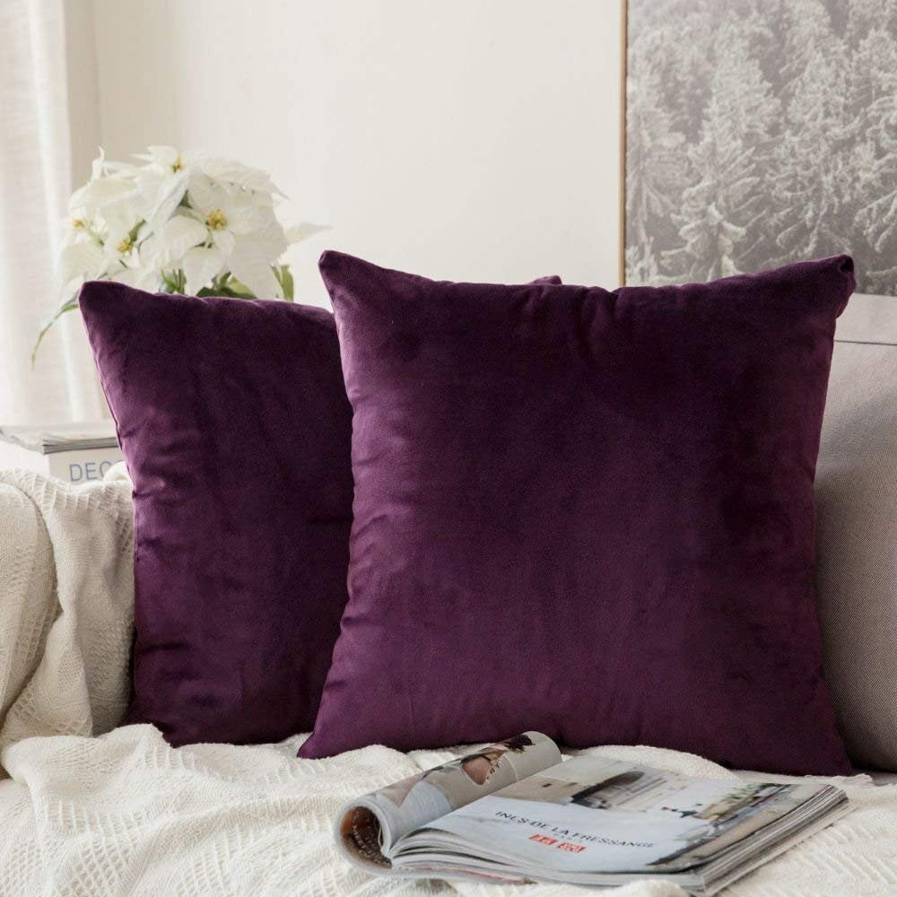 Khooti Velvet Cushion Cover, 26x26 | Wine | Pack of 3 | Solid Plain Soft & Smooth, Decorative Cushion Covers for Living Room, Bedroom, Couches, Chairs, Sofas, Beds & Home Decor