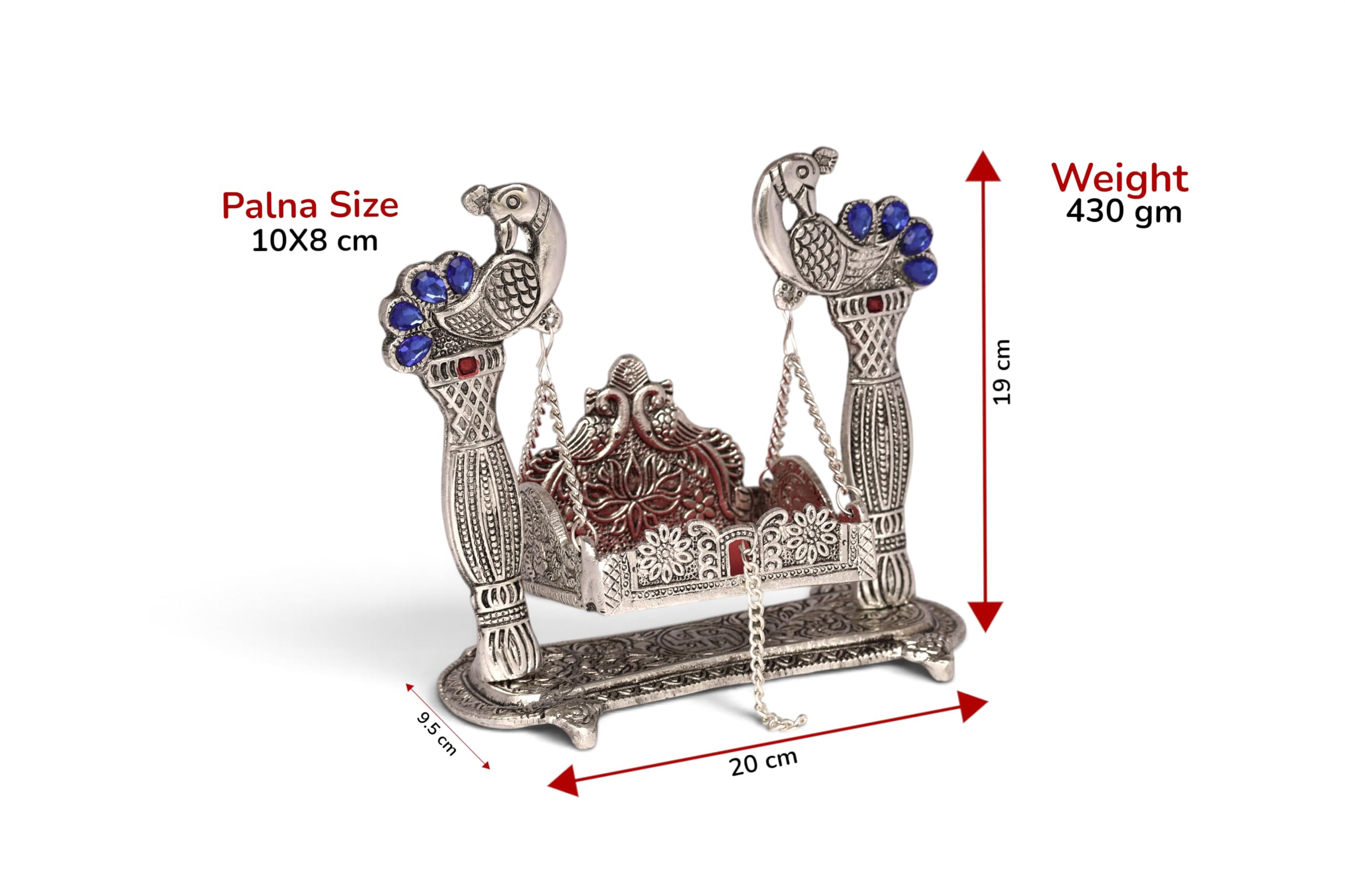 KridayKraft Silver Plated Peacock Designer Jhula for Laddu Gopal/Krishna Idol | Decorative Metallic Swing for Home Temple, Puja, Janmashtami Decor & Gifting