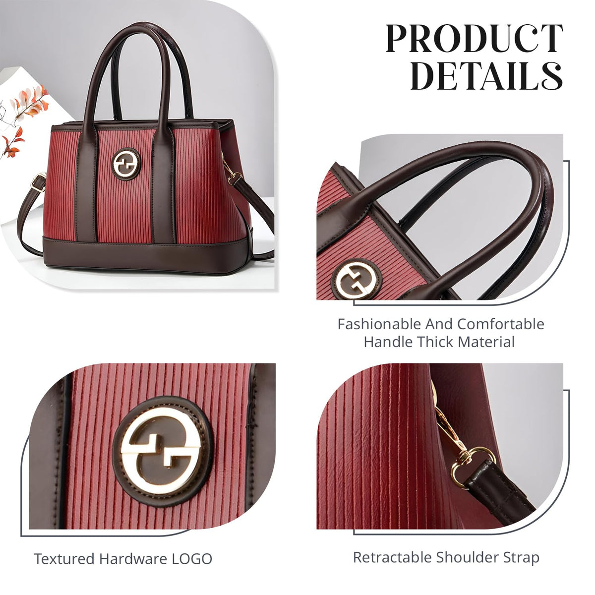 SYGA Women's Handbag | Tote Bag with Dual Tone Ribbed Texture | Elegant Shoulder Bag for Office & Casual Use(Red)