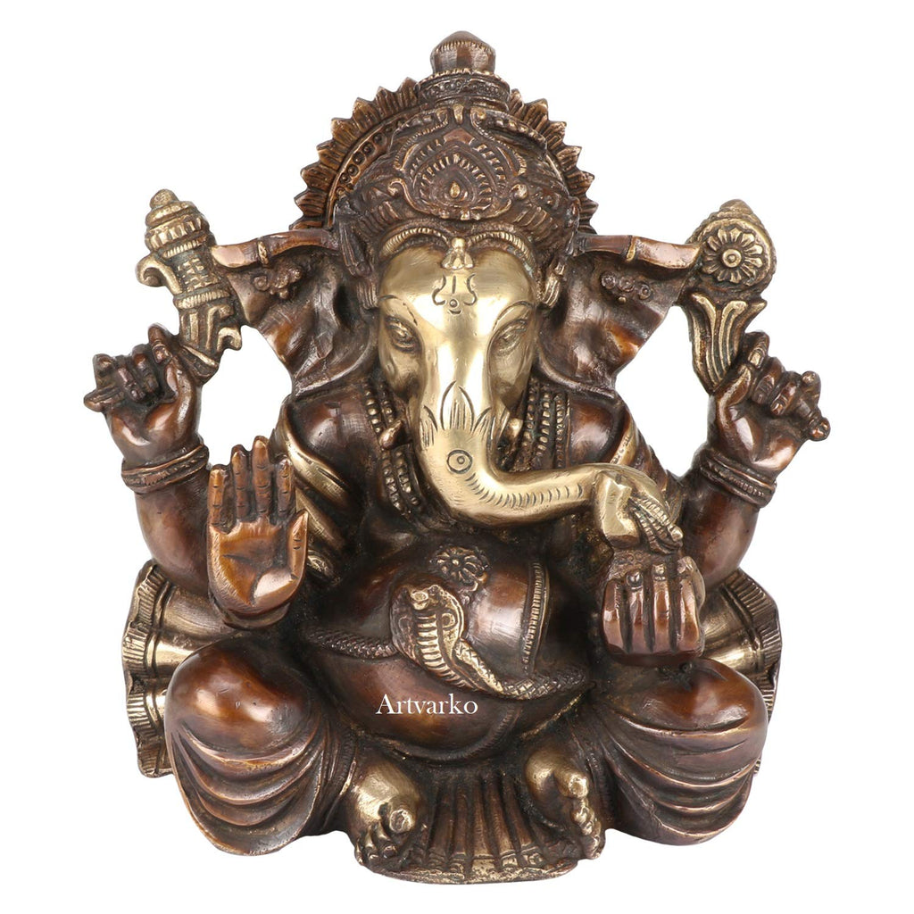 Artvarko Lord Ganesh Murti Ganesha Idol Ganpati Bhagwan Brass Statue for Home Entrance Good Luck Vastu Decoration Showpiece and Gift Height 8.5 Inches (Copper Gold, 8.5)