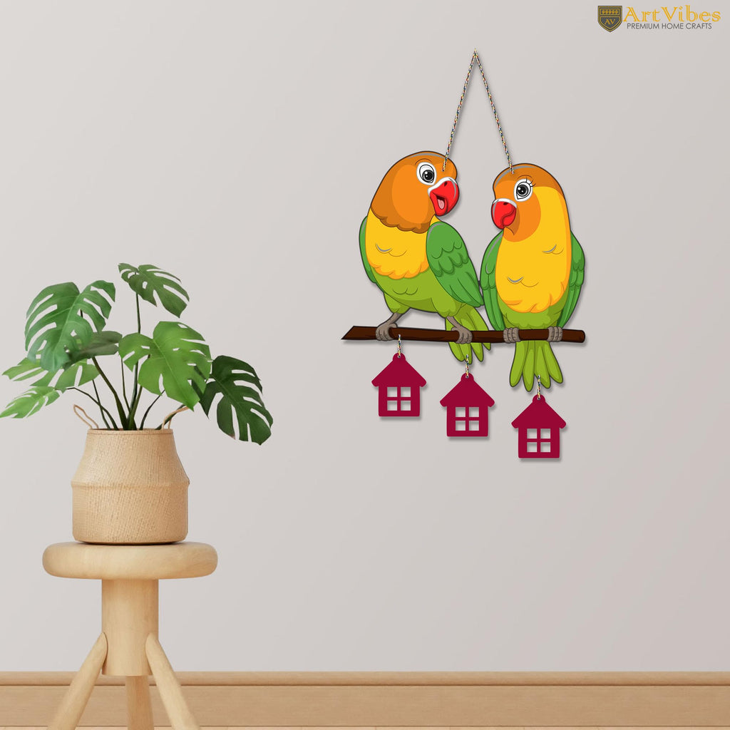 Artvibes Cute Pair of Parrot Decorative Wall Art MDF Wooden Wall Hanger for Home | Room Wall Art | Wood Decorative Items | Modern Decoration | Aesthetic Wooden Decor | Unique Gift Items (WH_9124N)