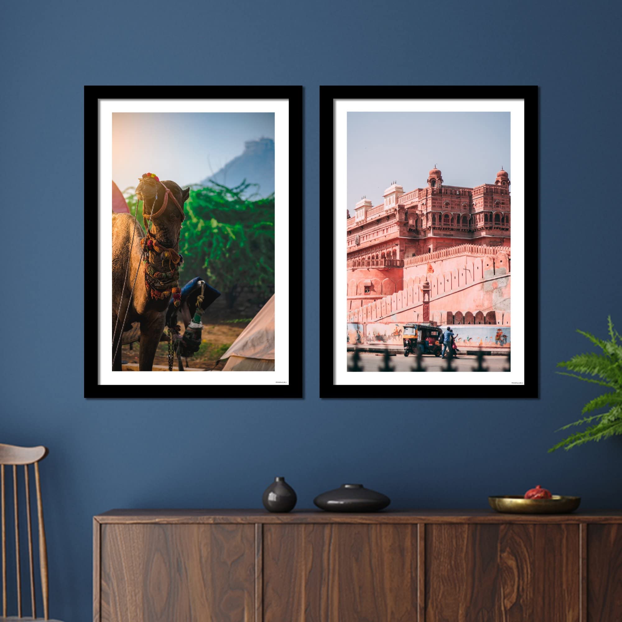 VIBECRAFTS Junagarh Fort and Camel of Rajasthan Quality Frame Painting of 2 Pieces Wooden Frame For Home, Office Decorative Gift Item(25 inch x 18 inch)(PFVC2Pcs2_904)