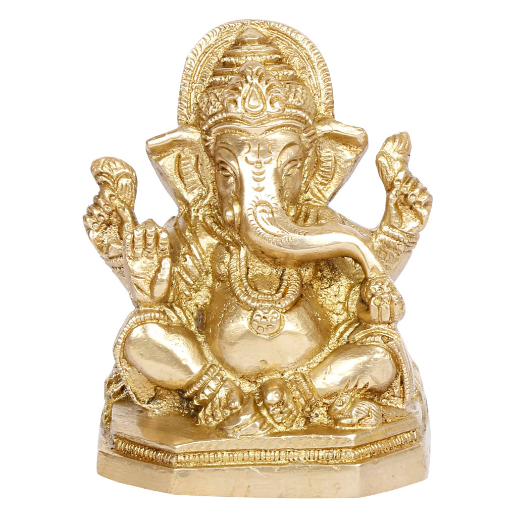 Svarup Brass Ganesh Bhagwan Idol Ganesha Statue Ganpati Murti for Home Entrance Decor Diwali Gift Height 3.75 Inch Gold