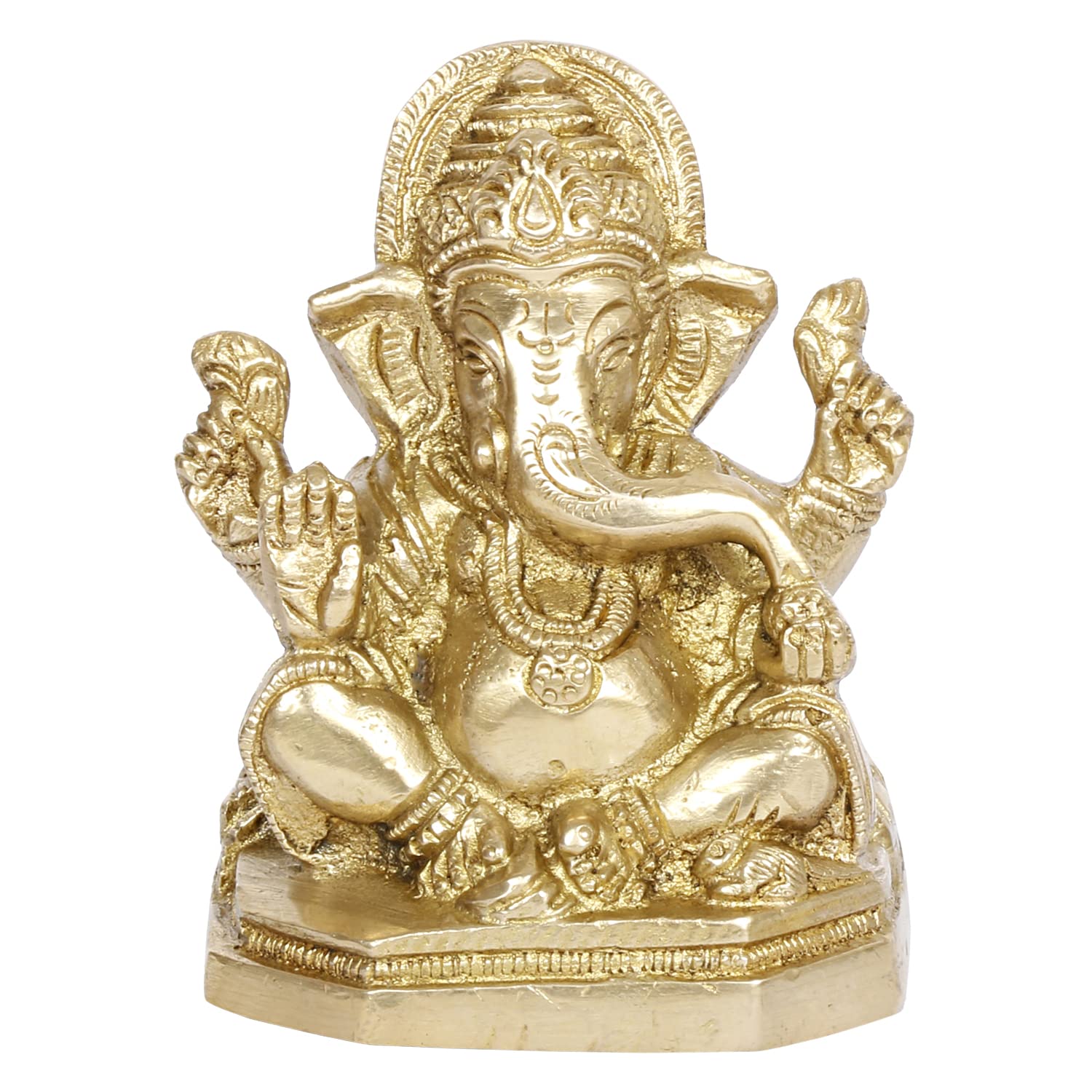 Svarup Brass Ganesh Bhagwan Idol Ganesha Statue Ganpati Murti for Home Entrance Decor Diwali Gift Height 3.75 Inch Gold