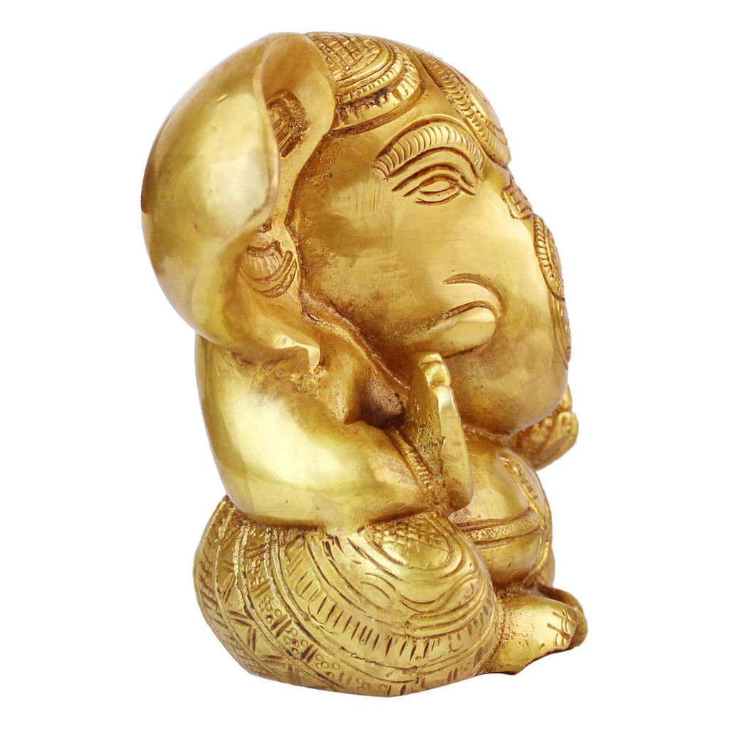 Svarup Brass Sitting Ganesha Idol in Gold Color Height 10 Inch Weight 1.9 Kg