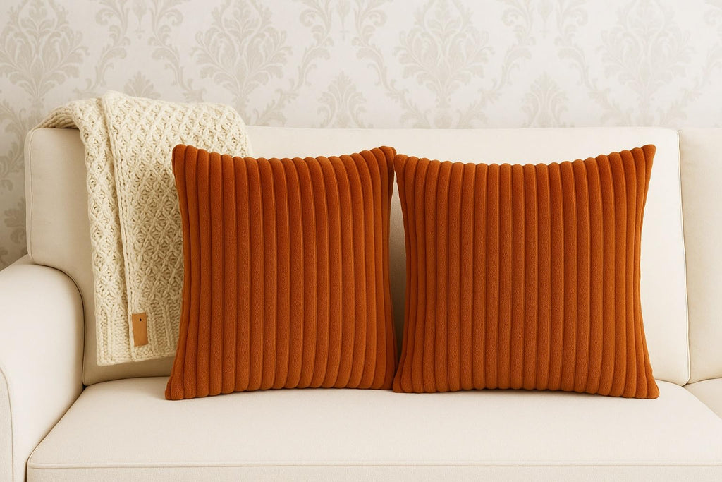 AWARD VELVETS Premium Faux Rabbit Fur Plush Luxury Soft Fluffy Striped Decorative Throw Pillow/Cushion Covers for Sofa, Couch, Living Room - (Rust, 24 x 24 inch) Set of 1
