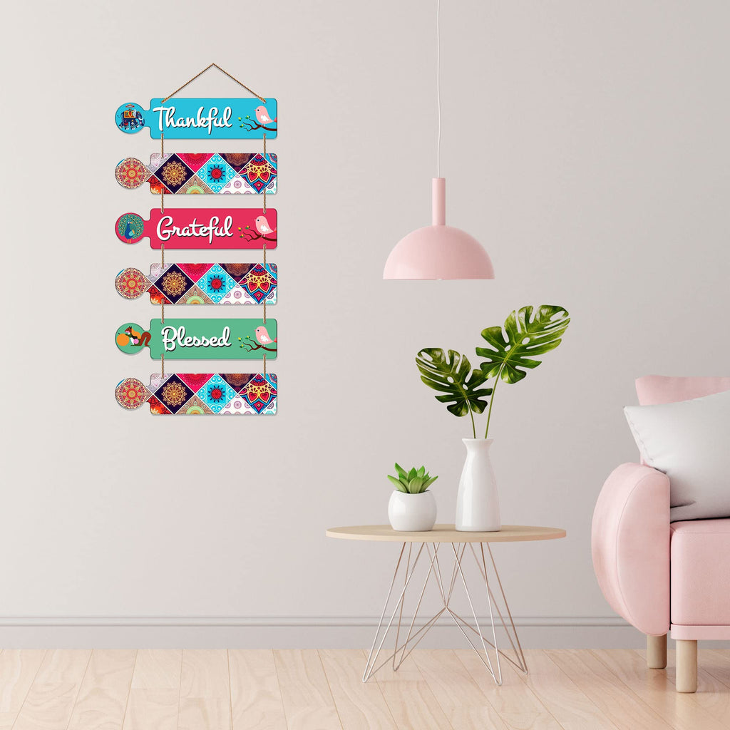 Artvibes Thankful Grateful Blessed Designer Wall Hanging Wooden Art | Quotes Decor Item | Wall Accent | Office Decor | Inspirational Quotes Wall Art | Mdf Wall Decoration | Gift Items (WH_6003N)