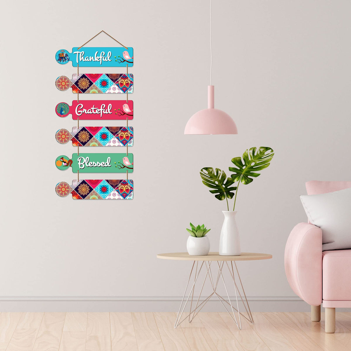 Artvibes Thankful Grateful Blessed Designer Wall Hanging Wooden Art | Quotes Decor Item | Wall Accent | Office Decor | Inspirational Quotes Wall Art | Mdf Wall Decoration | Gift Items (WH_6003N)