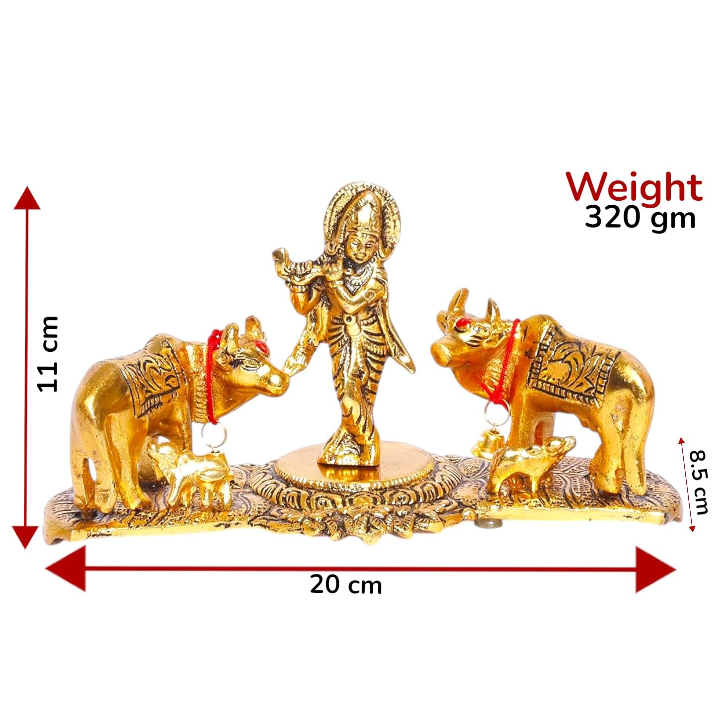 KridayKraft Metal Krishna Playing Flute with Kamdhenu Cow Statue for Pooja & Home Office Decor Religious Idol Table Top Decorative Showpiece Figurines for Decoration & Gifting Purpose