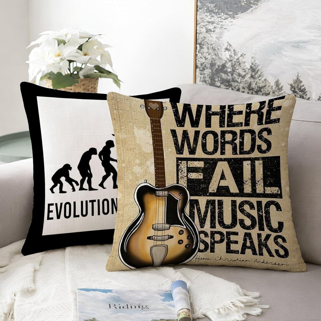 STITCHNEST Set of 2 Funky Beats & Buddies Collection Printed Jute Cushion Covers 16x16 Inches | Decorative Throw Pillow Covers for Sofa, Living Room, Bedroom | Perfect for Home Decor