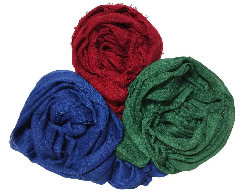 IBA ISBA COLLECTIONS Women's Crinkle Cotton Scarf, Stoles, Hijab (80 x 190 Cms) (Combo3pcs)