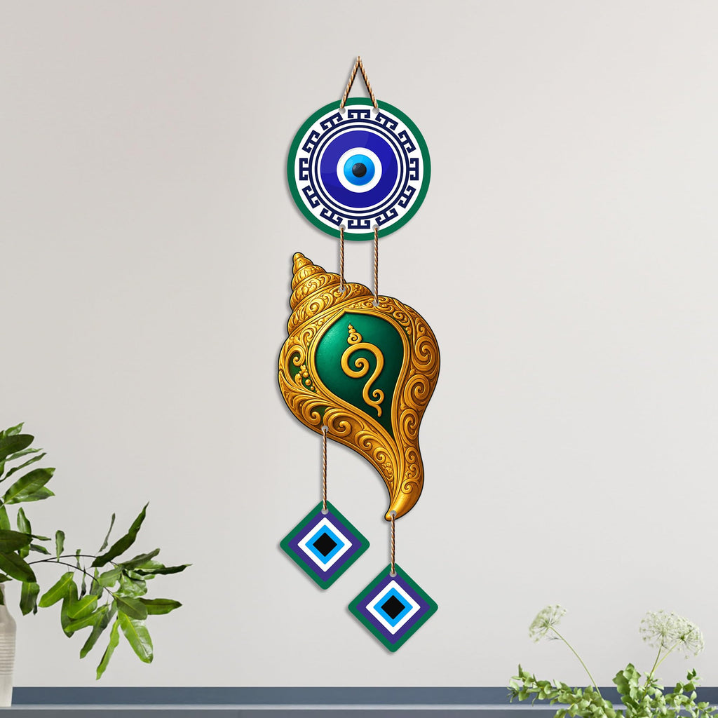 Artvibes Decorative Conch Shell Evil Eye Wall Hanging for Home Entrance | Spiritual Vastu Nazar Battu Ornament | Positive Energy Wall Decor for Living Room Office (WH_85140N)