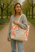 THE SACK CO. Large Canvas Tote Bag for Women, Tote Handbags for Women with Zipper & Inner Pocket for College, Shopping, Office (Gentle women red writting)