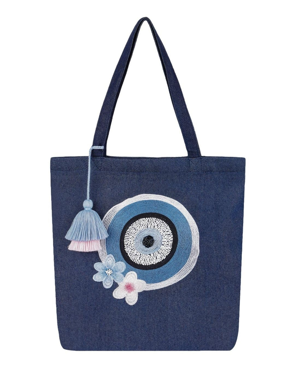 MASQ Premium ToteBag for Women with Zipper | Embroidered Foldable Shoulder Bag with Multiple Pockets | Spacious Handbag for College & Office | Eco-Friendly & Reusable