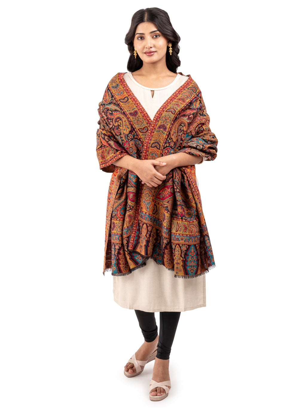Naureen Women Ultra Soft Fine Wool Kani Shawl with Paisley Artwork, Warm and Soft, 40x80 inch