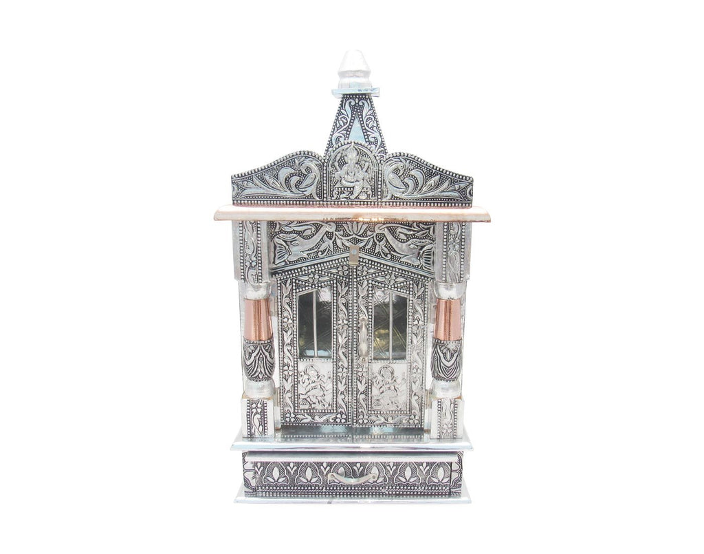GoldGiftIdeas Pooja Mandir for Home, Pooja Mandir Wall Hanging, Home Temple, Handcrafted Wooden Temple with Aluminium and Copper Plating, Temple for Home (10 x 6 x 19 Inch)