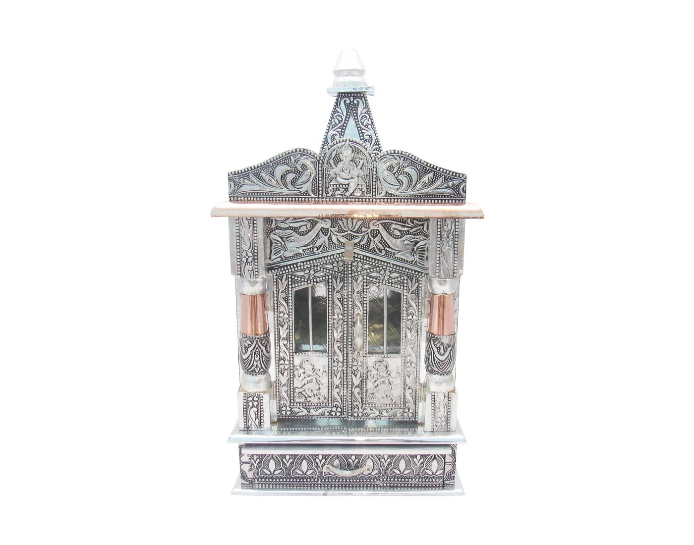 GoldGiftIdeas Pooja Mandir for Home, Pooja Mandir Wall Hanging, Home Temple, Handcrafted Wooden Temple with Aluminium and Copper Plating, Temple for Home (10 x 6 x 19 Inch)
