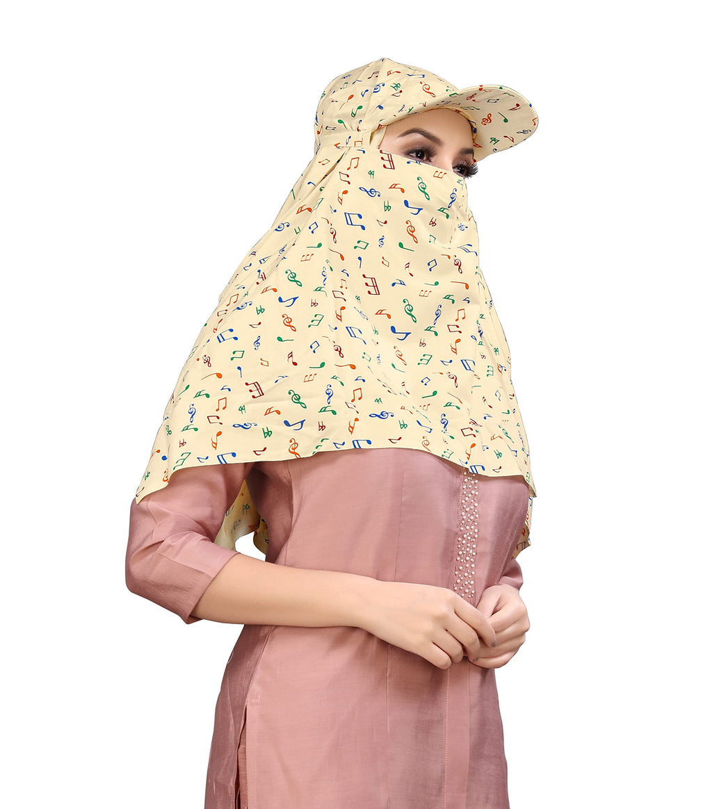 TESY QWEN Women's Scarf Cum Mask with Cap, Rayon Multi-Functional Neck Gaiter with UV Protection for Biking, Hiking and Travel (Music)