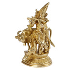 SVARUP Brass Krishna Bhagwan Idol with Gau MATA in Gold Color Height 5 Inch