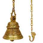Artvarko Dashavatar Brass Hanging Bell with Chain God Lord Vishnu dashavataram Engraved Hanging Temple Wall Ghanta Height 24 Inches
