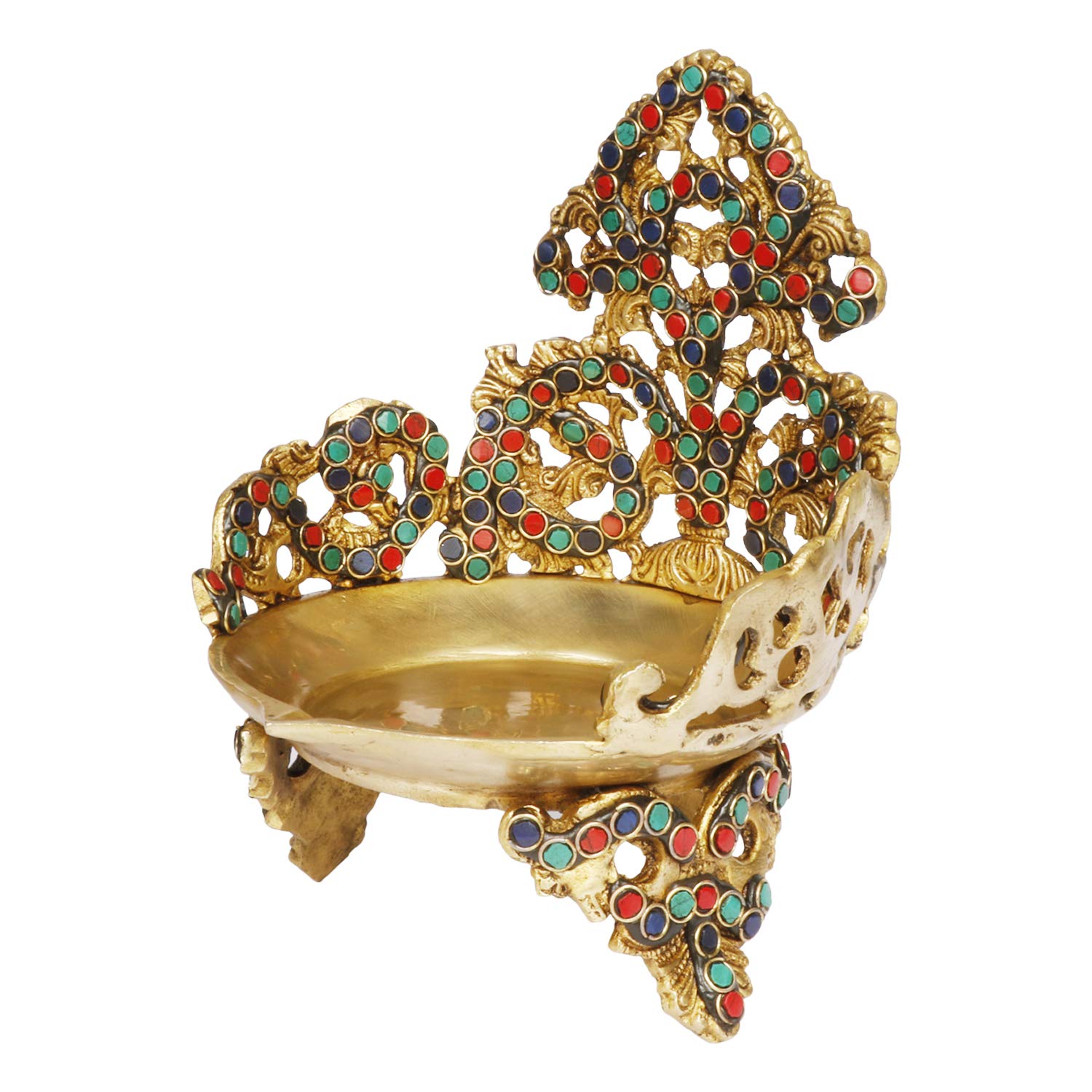 ARTVARKO Multicolor Gemstone Handwork Brass Traditional Urli Bowl Showpiece for Floating Flowers and Candles Home and Office Decoration Diwali Gift Height 9 Inches