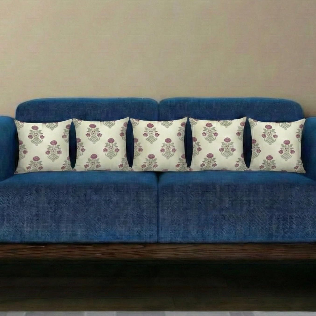 Trance Home Linen Set of 5 Premium Cotton 12x12 Inch Cushion Covers For Sofa And Diwan | Small Cushion Covers (12x12 Inch | 30cmx30Cm, Aangan Pink),200 Tc