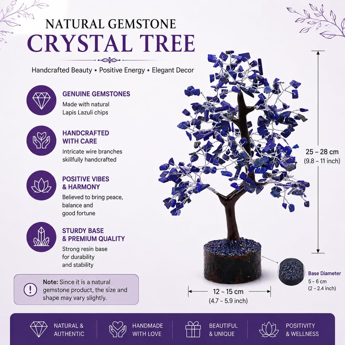 HEALING OF SOUL Amethyst Crystal Bonsai Tree with Silver Wire Branches | Natural Wooden Log Base | Handcrafted Gemstone Tree | Ideal for Home Decor, Meditation Setup & Spiritual Healing Spaces