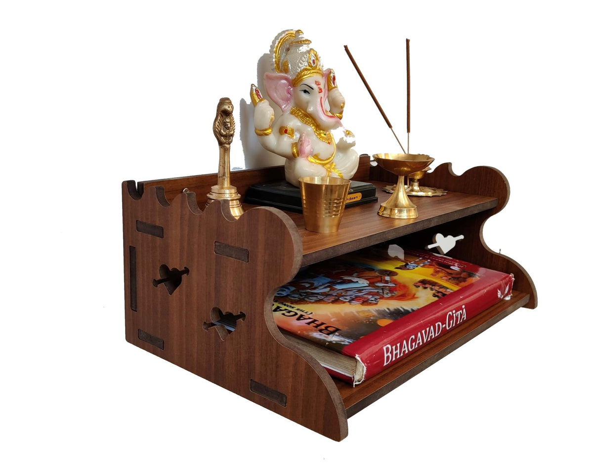 HOMEWEY DECOR Wooden Home Temple Handcrafted Support Heavy Idols Luxurious Finish Pooja Mandir for Home and Office Wall Mount for Pooja Room (TEMPLESTB05-02DM-37)