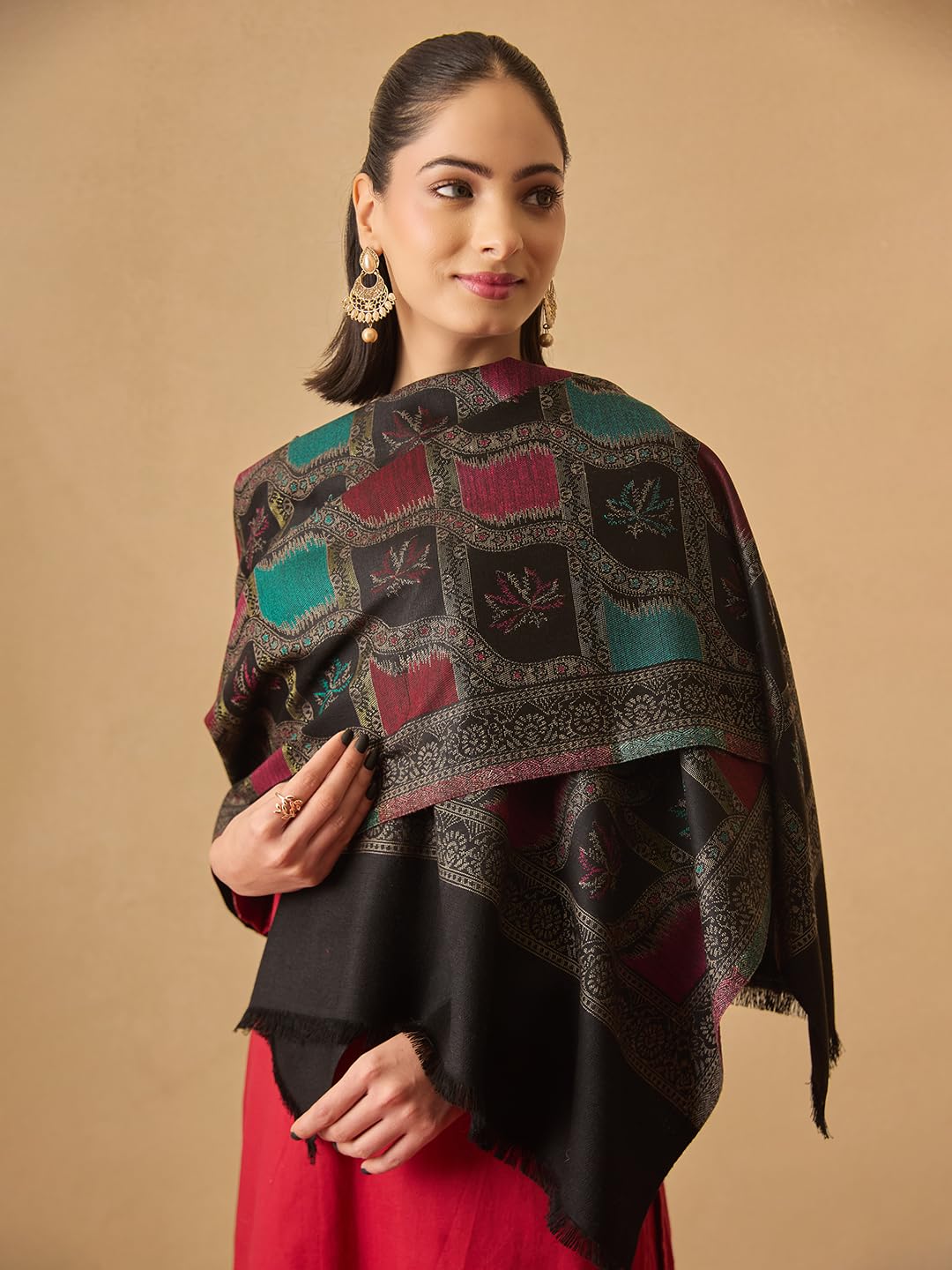 Pashmoda Women Floral Geometry Kaani Wool Blend Stole (Size : 28x80in, 71X203cm) AVST09