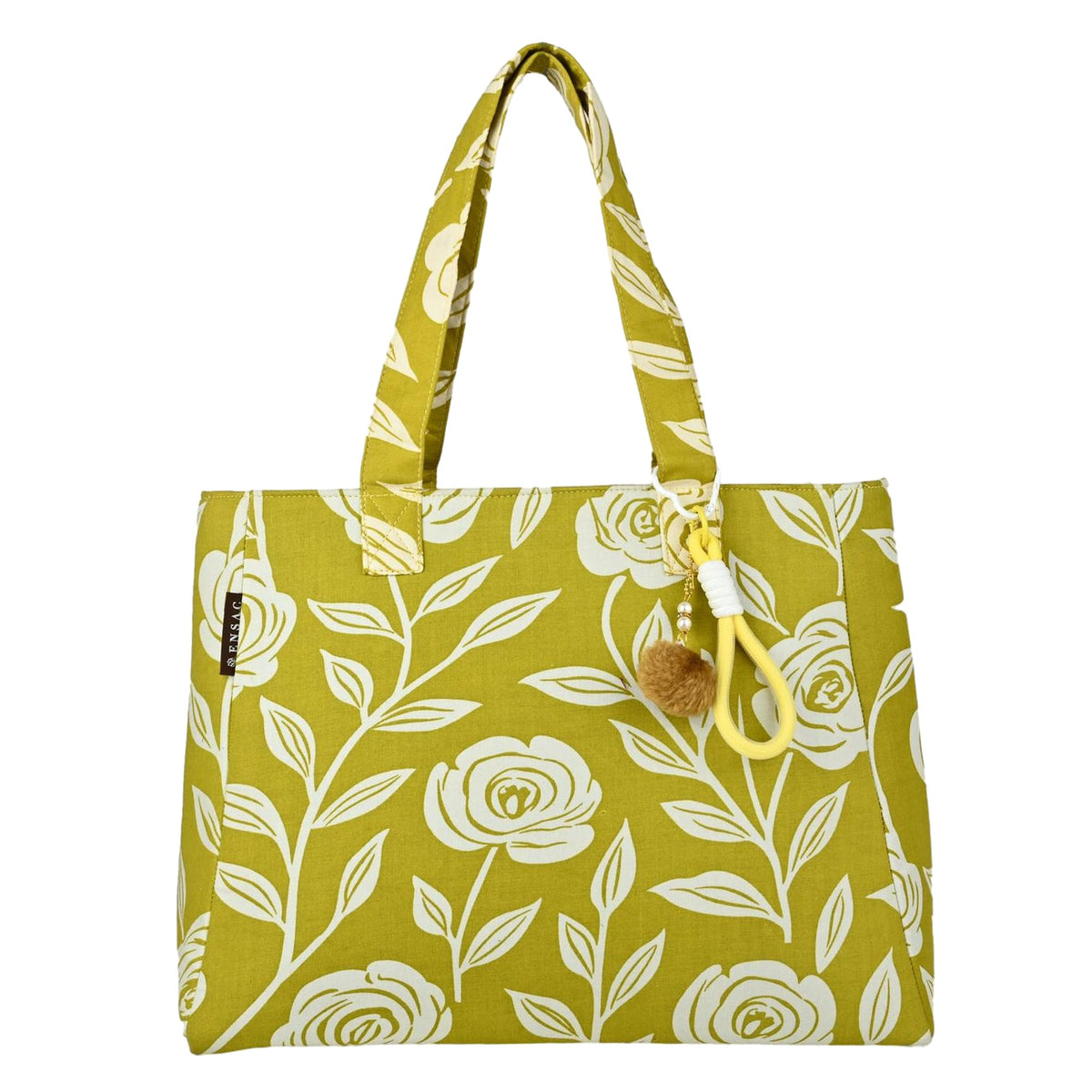 ENSAC Floral Print Tote Bag for Women Stylish Office bag & Canvas Travel Handbag Shopper and Shoulder Bag Lightweight Handbag with Multi Compartment Travel, Office, Gym & Daily Use