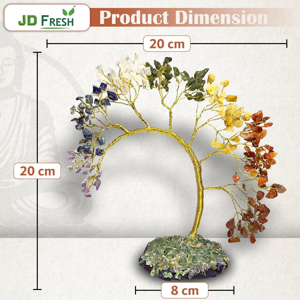 JD FRESH 200 Beads 7 Chakras Crystal Tree/Gemstone Feng Shui Tree for Good Luck/Positive Energy and Meditation Spiritual for Good Luck/Handmade Showpiece for Home Décor/Living Room/Office and Gifting