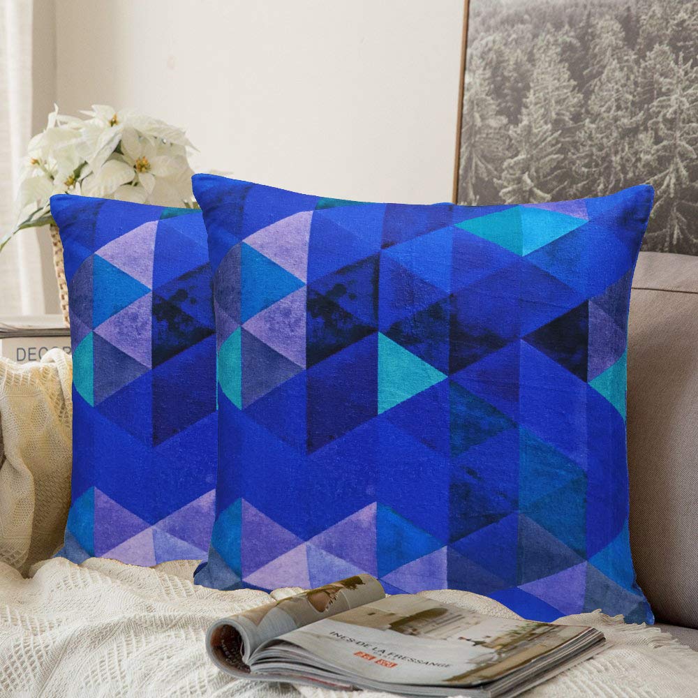 Khooti Velvet Cushion Cover, 20x20 (Triangular Blue)(Pack of 5)